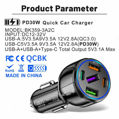 1pcs Fast Charging 5USB 3.1A Multifunctional 12V - 24V Car Charger Quick Adapter Charging QC 3.0 Car Mobile for Cell Phone - Maxx accessoires auto