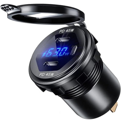 90W Quick Charge Car Charger PD Port Fast Charging Switch ON/OFF Phone Charger LED Display Power Adapter 12V 24V for Car Boat RV - Maxx accessoires auto