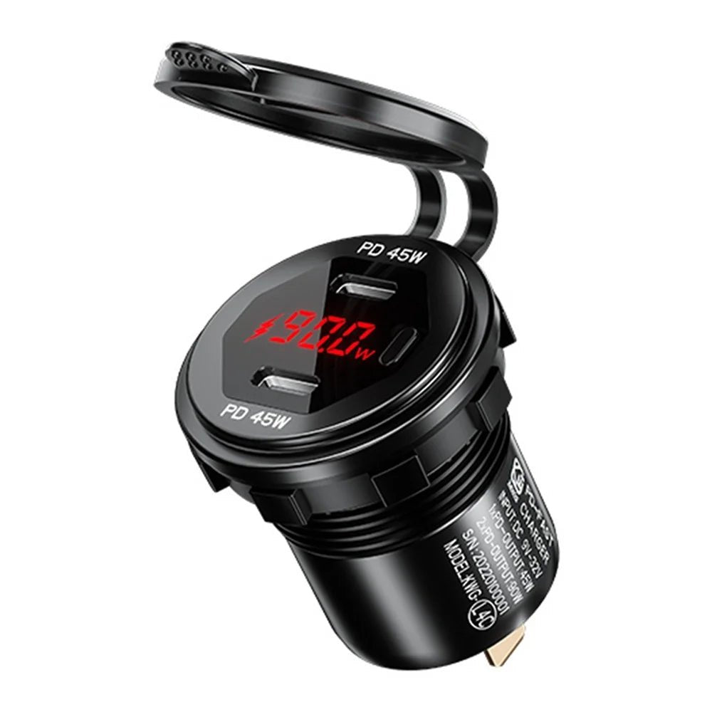 90W Quick Charge Car Charger PD Port Fast Charging Switch ON/OFF Phone Charger LED Display Power Adapter 12V 24V for Car Boat RV - Maxx accessoires auto