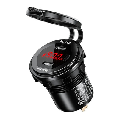 90W Quick Charge Car Charger PD Port Fast Charging Switch ON/OFF Phone Charger LED Display Power Adapter 12V 24V for Car Boat RV - Maxx accessoires auto