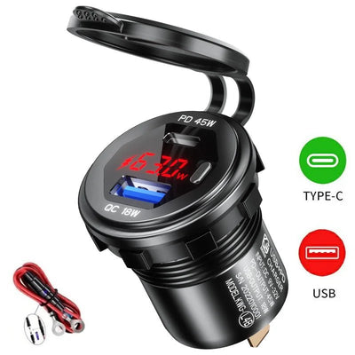 90W Quick Charge Car Charger PD Port Fast Charging Switch ON/OFF Phone Charger LED Display Power Adapter 12V 24V for Car Boat RV - Maxx accessoires auto