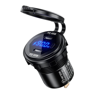 90W Quick Charge Car Charger PD Port Fast Charging Switch ON/OFF Phone Charger LED Display Power Adapter 12V 24V for Car Boat RV - Maxx accessoires auto