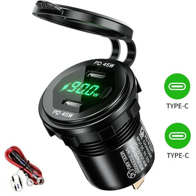90W Quick Charge Car Charger PD Port Fast Charging Switch ON/OFF Phone Charger LED Display Power Adapter 12V 24V for Car Boat RV - Maxx accessoires auto