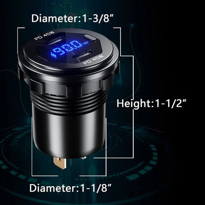 90W Quick Charge Car Charger PD Port Fast Charging Switch ON/OFF Phone Charger LED Display Power Adapter 12V 24V for Car Boat RV - Maxx accessoires auto