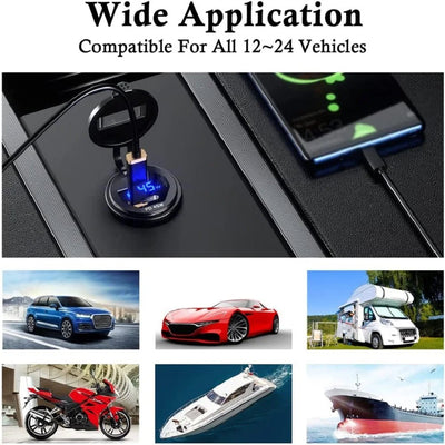 90W Quick Charge Car Charger PD Port Fast Charging Switch ON/OFF Phone Charger LED Display Power Adapter 12V 24V for Car Boat RV - Maxx accessoires auto