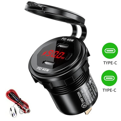 90W Quick Charge Car Charger PD Port Fast Charging Switch ON/OFF Phone Charger LED Display Power Adapter 12V 24V for Car Boat RV - Maxx accessoires auto