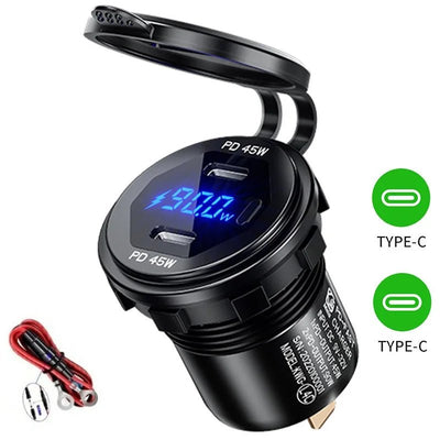 90W Quick Charge Car Charger PD Port Fast Charging Switch ON/OFF Phone Charger LED Display Power Adapter 12V 24V for Car Boat RV - Maxx accessoires auto