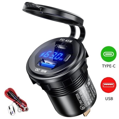 90W Quick Charge Car Charger PD Port Fast Charging Switch ON/OFF Phone Charger LED Display Power Adapter 12V 24V for Car Boat RV - Maxx accessoires auto