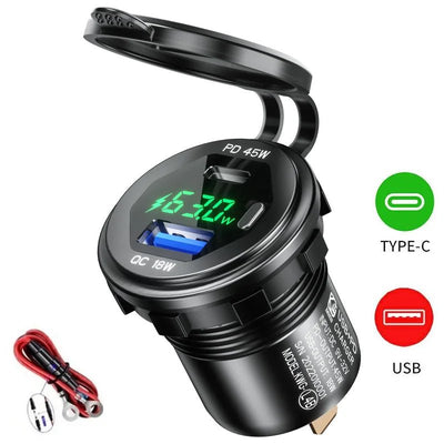 90W Quick Charge Car Charger PD Port Fast Charging Switch ON/OFF Phone Charger LED Display Power Adapter 12V 24V for Car Boat RV - Maxx accessoires auto