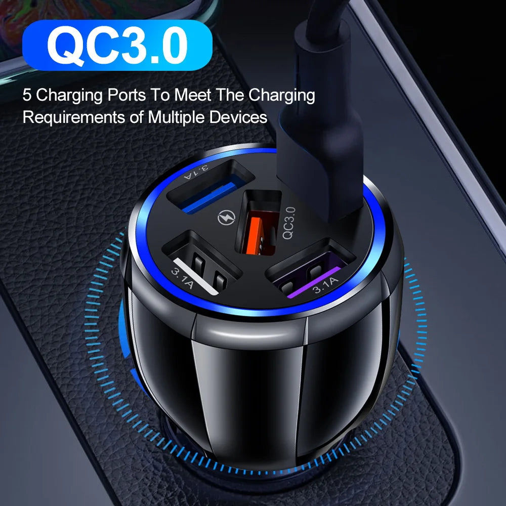 1pcs Fast Charging 5USB 3.1A Multifunctional 12V -24V Car Charger Quick Adapter Charging QC 3.0 Car Mobile for Cell Phone