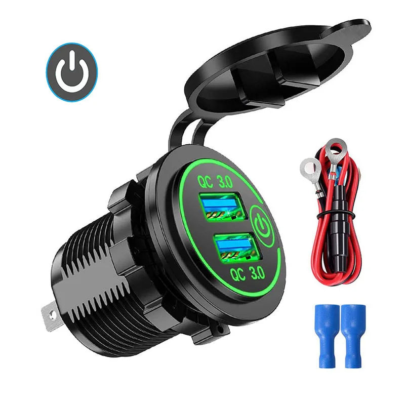 Quick Charge 3.0 Dual USB Car Charger Waterproof 12V/24V QC3.0 USB Fast Charger Socket Power Outlet with Touch Switch