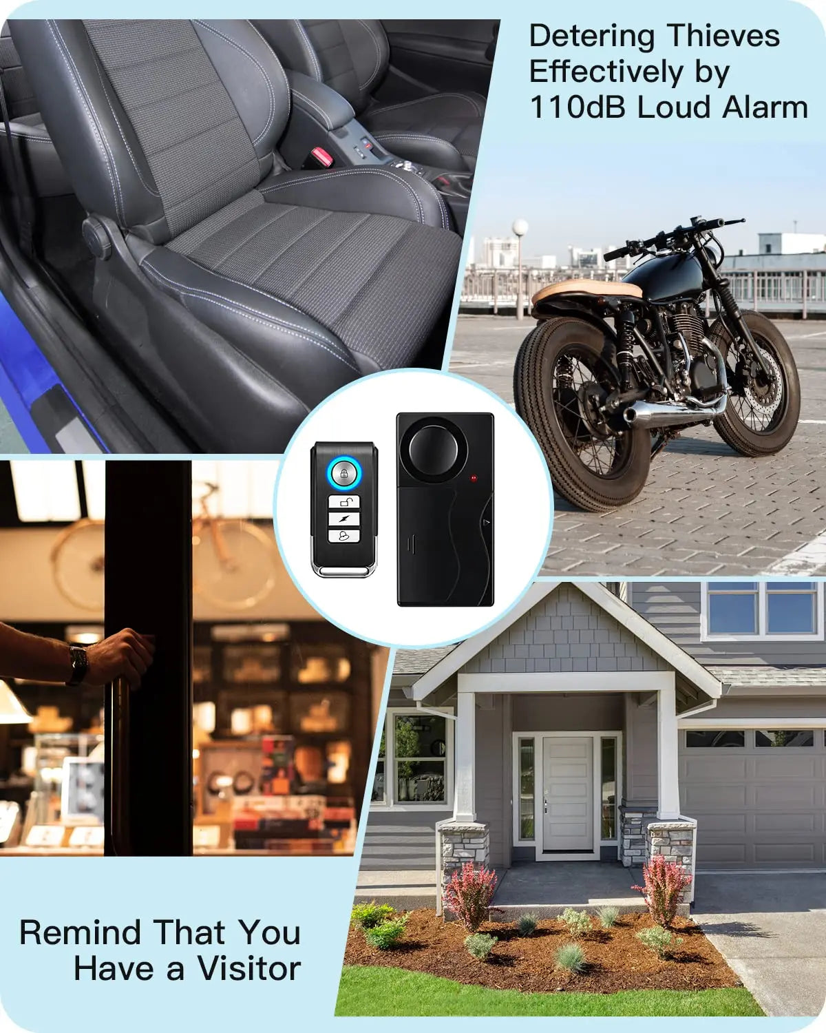 Anchtek 110db Loud Alarm Wireless Vibration Alarm with Remote Control Anti-Theft Alarm Motorcycle Bike Vehicle Security Alarm