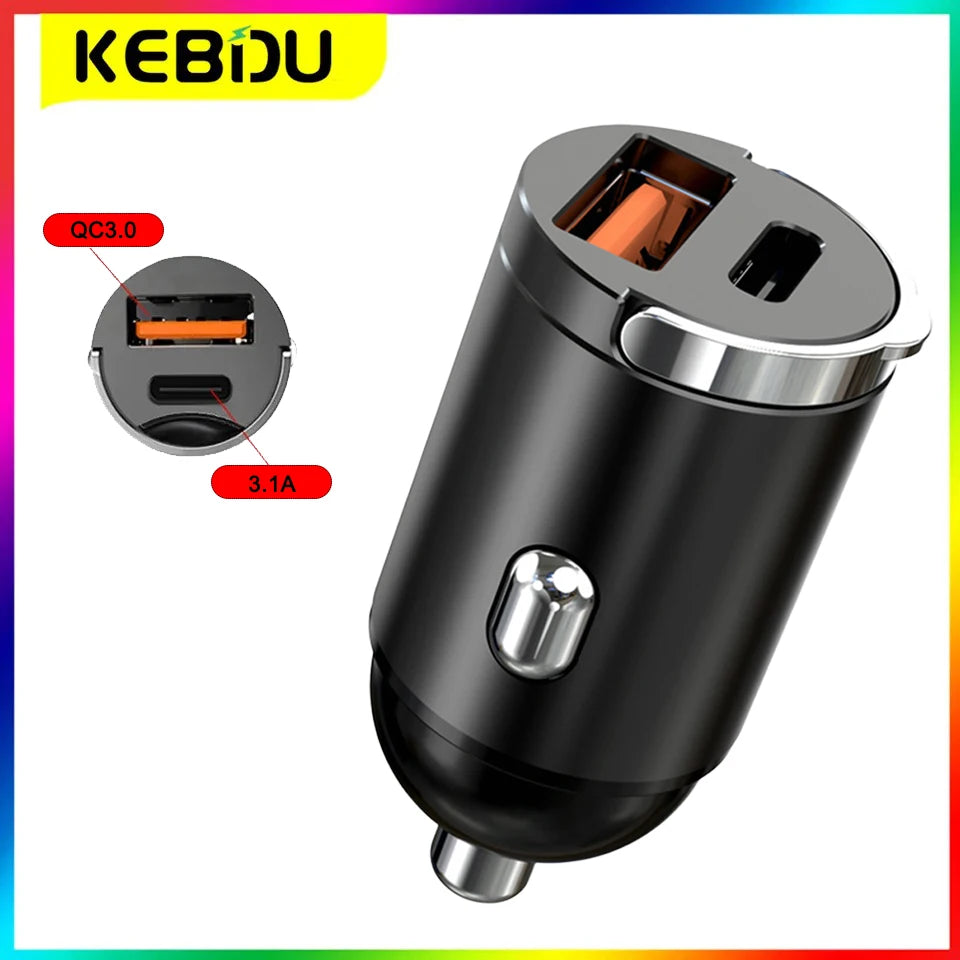 QC3.0 Mini Car Charger Dual USB Ports Quick Charge 3.1A Fast Charing Adapter 12V 24V For iPhone Xiaomi Mobile Phone