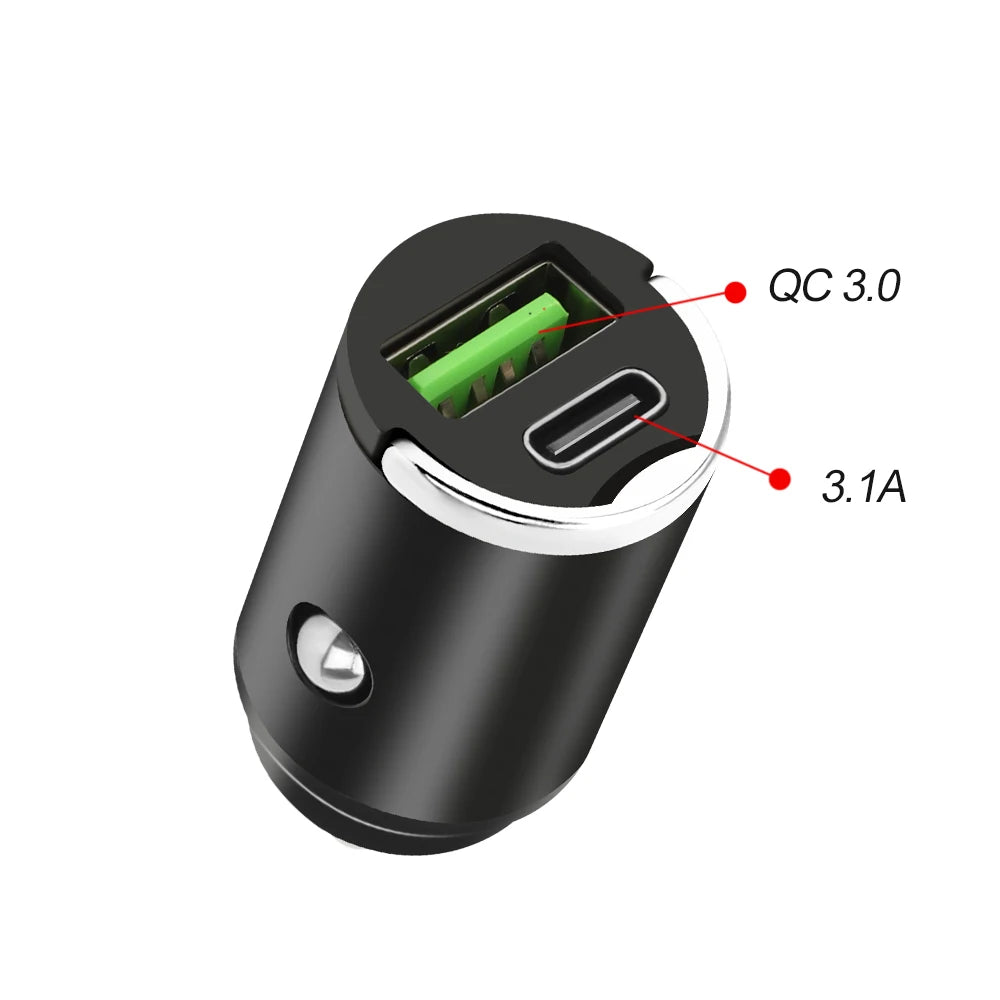 QC3.0 Mini Car Charger Dual USB Ports Quick Charge 3.1A Fast Charing Adapter 12V 24V For iPhone Xiaomi Mobile Phone