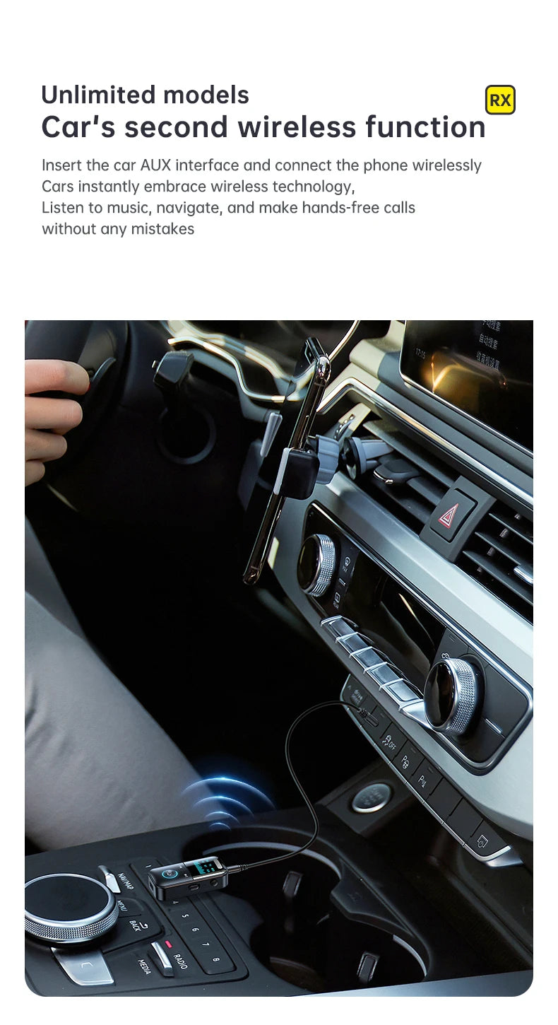 Bluetooth 5.4 Aux Adapter  Audio Receiver Transmitter 3.5mm Jack LED Display for Car/Home Stereo/Wired Headphones/Speaker/TV