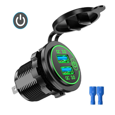 Quick Charge 3.0 Dual USB Car Charger Waterproof 12V/24V QC3.0 USB Fast Charger Socket Power Outlet with Touch Switch