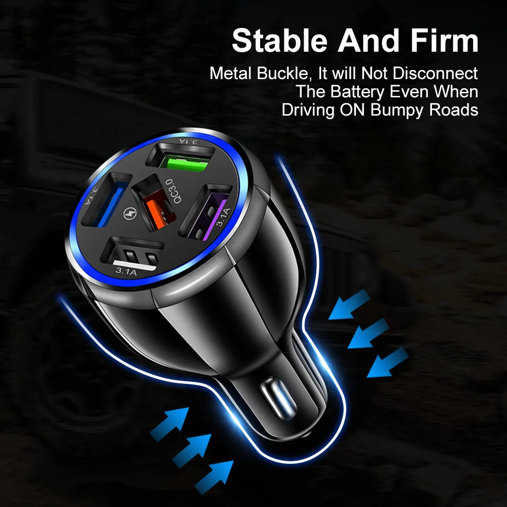 1pcs Fast Charging 5USB 3.1A Multifunctional 12V -24V Car Charger Quick Adapter Charging QC 3.0 Car Mobile for Cell Phone