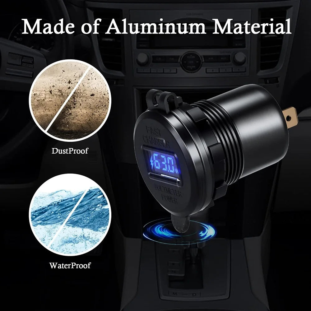 90W Quick Charge Car Charger PD Port Fast Charging Switch ON/OFF Phone Charger LED Display Power Adapter 12V 24V for Car Boat RV