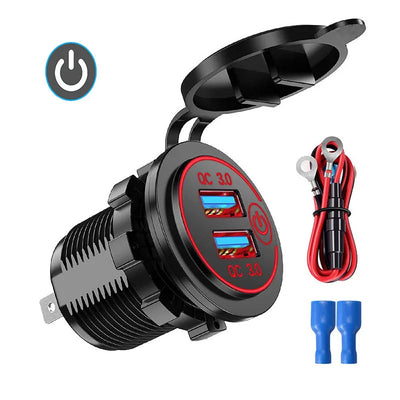 Quick Charge 3.0 Dual USB Car Charger Waterproof 12V/24V QC3.0 USB Fast Charger Socket Power Outlet with Touch Switch