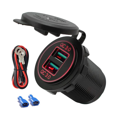 Quick Charge 3.0 Dual USB Charger Socket Power Outlet Waterproof 12V/24V Fast Charger for Car Truck Motorcycle Marine Boat RV