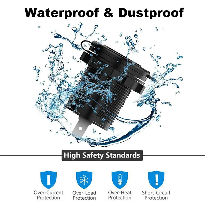 Quick Charge 3.0 Dual USB Charger Socket Power Outlet Waterproof 12V/24V Fast Charger for Car Truck Motorcycle Marine Boat RV