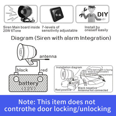 Horn Alarm Portable Universal 12V Vehicle Burglar Alarm Security Protection Auto Car Alarm System 2 Remote Control Auto Burglar
