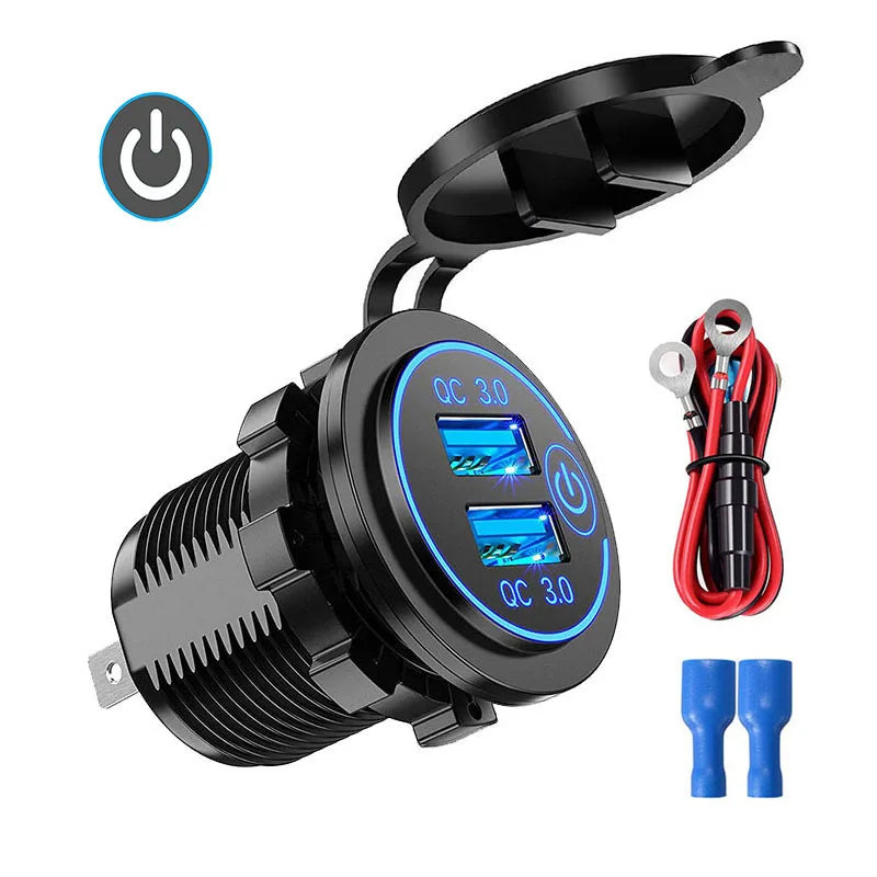 Quick Charge 3.0 Dual USB Car Charger Waterproof 12V/24V QC3.0 USB Fast Charger Socket Power Outlet with Touch Switch