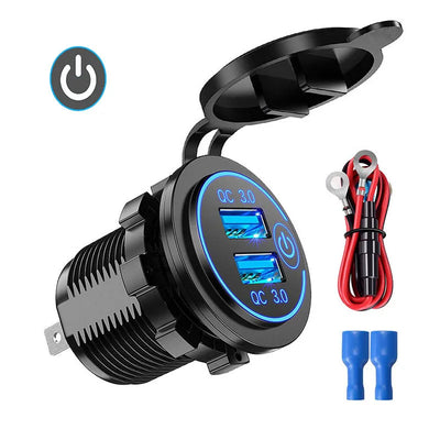 Quick Charge 3.0 Dual USB Car Charger Waterproof 12V/24V QC3.0 USB Fast Charger Socket Power Outlet with Touch Switch