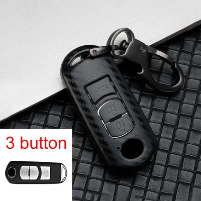Carbon car key cover key case For Mazda 2 3 6 Axela Atenza CX-5 CX5 CX-3 CX-7 CX8 CX-9 2016 2017 2018  2/3 Buttons Auto Bag