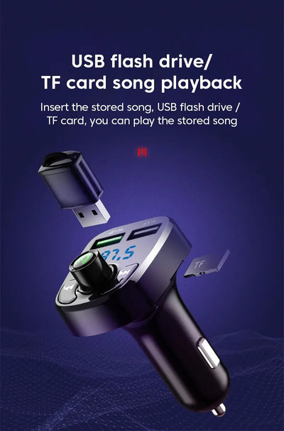 LED MP3 Car Bluetooth FM Audio Receiver Hands-Free Bluetooth 5.0 Transmitter 2.1A 3.1A QC3.0 PD Type C Dual USB Car kit Charger