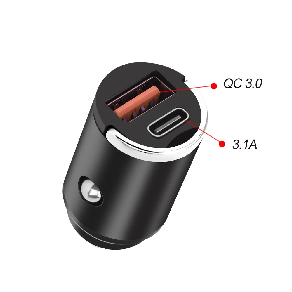 QC3.0 Mini Car Charger Dual USB Ports Quick Charge 3.1A Fast Charing Adapter 12V 24V For iPhone Xiaomi Mobile Phone