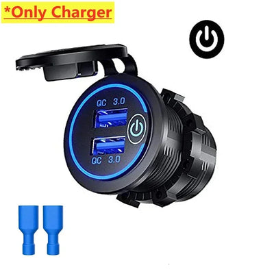 Car Quckly Charging Adapter 60W Dual QC 3.0 Dual USB Fast Car Charger Socket 12V/24V Waterproof with Switch Auto Power Outlet