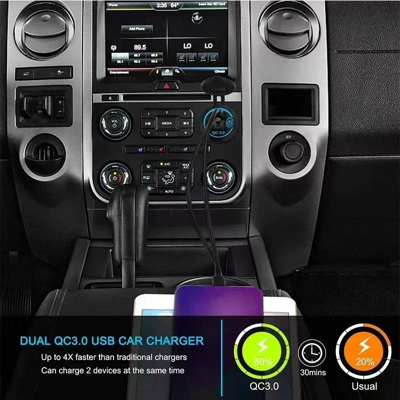 Car Quckly Charging Adapter 60W Dual QC 3.0 Dual USB Fast Car Charger Socket 12V/24V Waterproof with Switch Auto Power Outlet