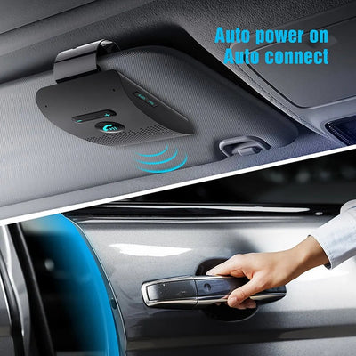 Bluetooth 5.0 Handsfree Car Kit Hifi Speaker 2W Wireless Audio Receiver MP3 Music Player Noise Cancelling Sun Visor Clip - Maxx accessoires auto