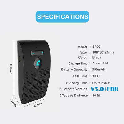Bluetooth 5.0 Handsfree Car Kit Hifi Speaker 2W Wireless Audio Receiver MP3 Music Player Noise Cancelling Sun Visor Clip - Maxx accessoires auto