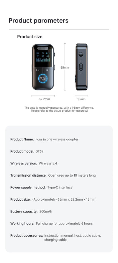 Bluetooth 5.4 Aux Adapter Audio Receiver Transmitter 3.5mm Jack LED Display for Car/Home Stereo/Wired Headphones/Speaker/TV - Maxx accessoires auto