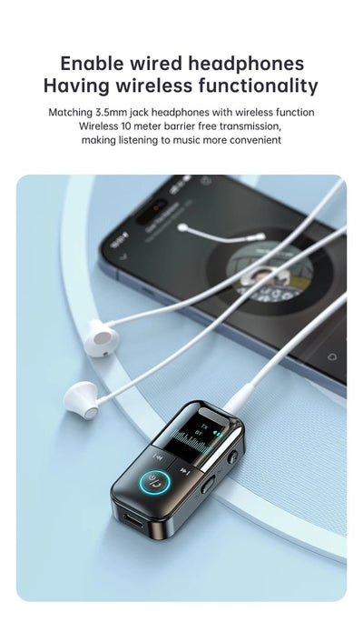 Bluetooth 5.4 Aux Adapter Audio Receiver Transmitter 3.5mm Jack LED Display for Car/Home Stereo/Wired Headphones/Speaker/TV - Maxx accessoires auto