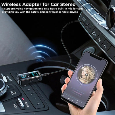 Bluetooth 5.4 Aux Adapter Audio Receiver Transmitter 3.5mm Jack LED Display for Car/Home Stereo/Wired Headphones/Speaker/TV - Maxx accessoires auto