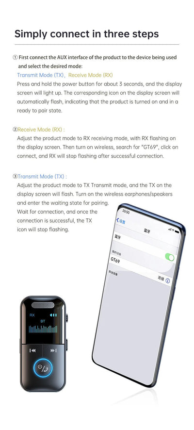 Bluetooth 5.4 Aux Adapter Audio Receiver Transmitter 3.5mm Jack LED Display for Car/Home Stereo/Wired Headphones/Speaker/TV - Maxx accessoires auto
