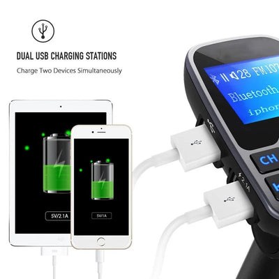 Bluetooth Wireless Car Mp3 Player Handsfree Car Kit FM Transmitter 5V 2.1A Dual USB Car Charger LCD Display Car FM Modulator - Maxx accessoires auto