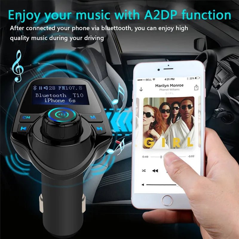 Bluetooth Wireless Car Mp3 Player Handsfree Car Kit FM Transmitter 5V 2.1A Dual USB Car Charger LCD Display Car FM Modulator - Maxx accessoires auto