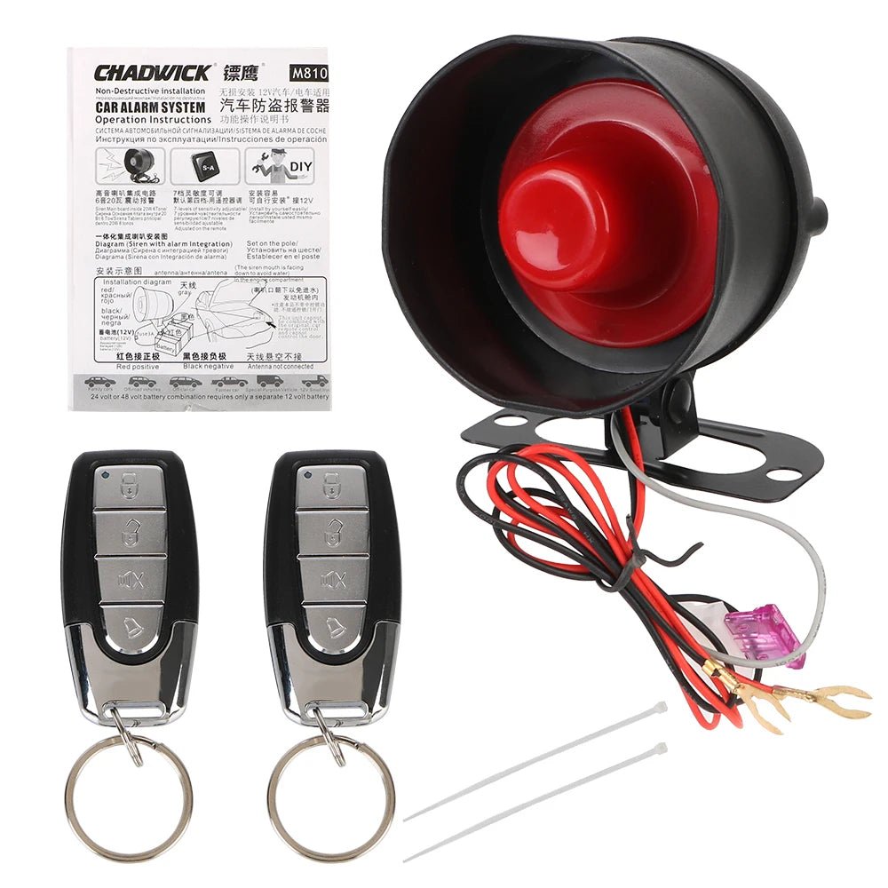 Car Alarm System 12V One Way Vehicle Burglar Alarm Security Protection & 2 Remote Control Universal Car Part Car Accessory M8115 - Maxx accessoires auto