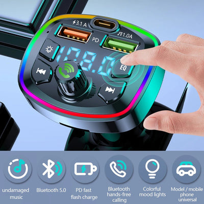 Car MP3 Player Bluetooth 5.0 FM Transmitter Handsfree Car Radio Modulator with Built - in Mic USB Quick Charge Adapter for Car - Maxx accessoires auto