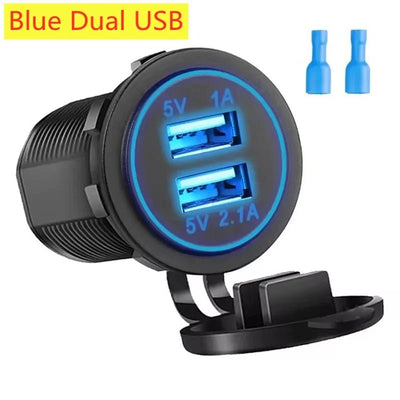 Car Quckly Charging Adapter 60W Dual QC 3.0 Dual USB Fast Car Charger Socket 12V/24V Waterproof with Switch Auto Power Outlet - Maxx accessoires auto