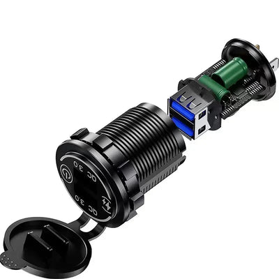 Car Quckly Charging Adapter 60W Dual QC 3.0 Dual USB Fast Car Charger Socket 12V/24V Waterproof with Switch Auto Power Outlet - Maxx accessoires auto