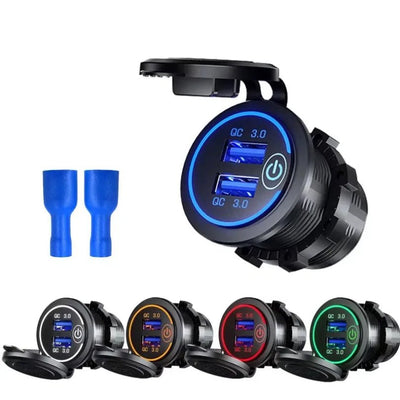 Car Quckly Charging Adapter 60W Dual QC 3.0 Dual USB Fast Car Charger Socket 12V/24V Waterproof with Switch Auto Power Outlet - Maxx accessoires auto