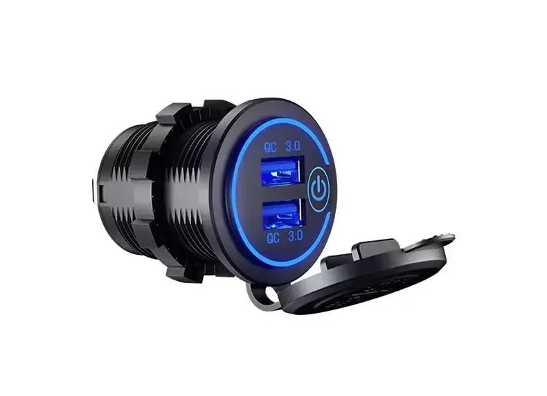 Car Quckly Charging Adapter 60W Dual QC 3.0 Dual USB Fast Car Charger Socket 12V/24V Waterproof with Switch Auto Power Outlet - Maxx accessoires auto