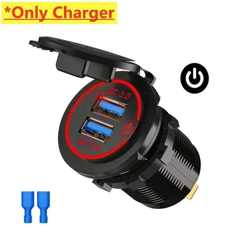 Car Quckly Charging Adapter 60W Dual QC 3.0 Dual USB Fast Car Charger Socket 12V/24V Waterproof with Switch Auto Power Outlet - Maxx accessoires auto