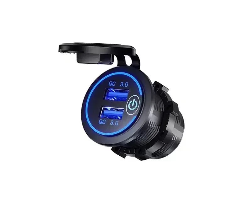 Car Quckly Charging Adapter 60W Dual QC 3.0 Dual USB Fast Car Charger Socket 12V/24V Waterproof with Switch Auto Power Outlet - Maxx accessoires auto