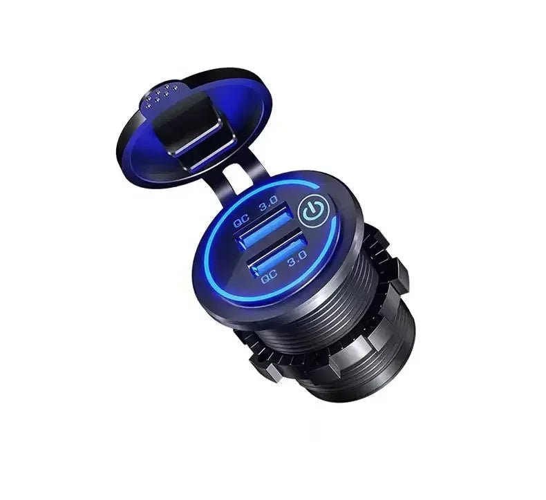 Car Quckly Charging Adapter 60W Dual QC 3.0 Dual USB Fast Car Charger Socket 12V/24V Waterproof with Switch Auto Power Outlet - Maxx accessoires auto